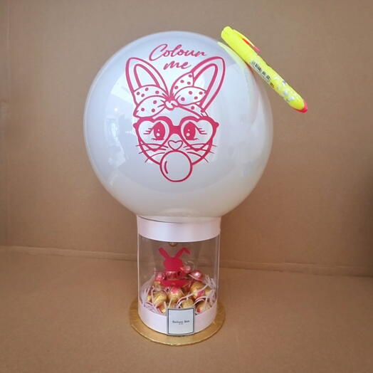 هدية بالون عيد الفصح مخصصة للفتيات – أرنب للتلوين في كرة علكة مع بيض صغيرة