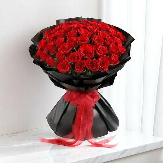 50 Red Roses Signature Bouquet – Luxury Romantic Flower Arrangement