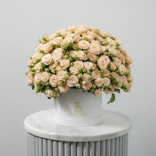 45 персиковых кустовых роз | Элегантная цветочная коробка для свадебных торжеств