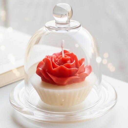 Свеча-роза в стеклянном куполе