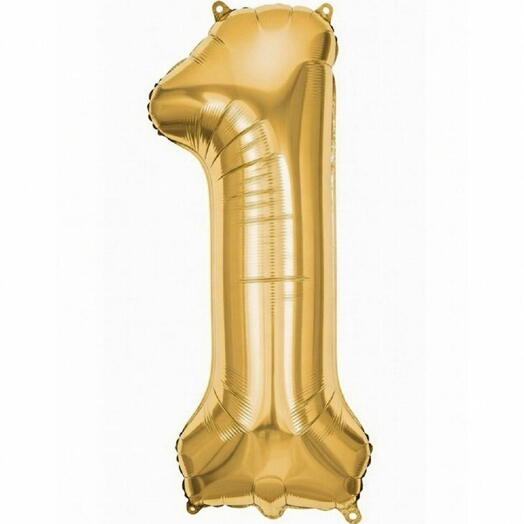Золотой фольгированный шар-цифра 1 (наполнен гелием)