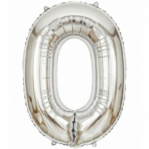 Серебристый фольгированный шар-цифра 0 (наполнен гелием)
