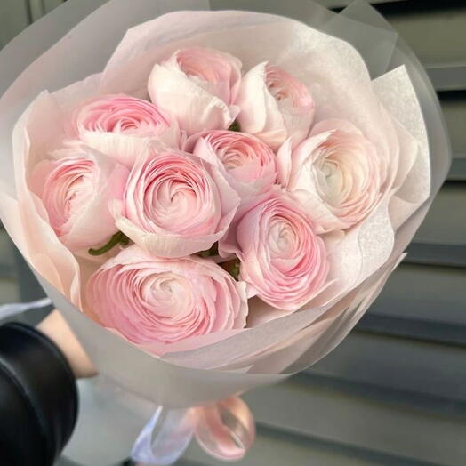 Flowers bouquet with pink ranunculus