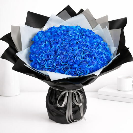 75 Blue Roses in Signature Wrap