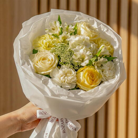 Ivory Grace Petite Hand-Tied: The Rose, Carnation Alstroemeria Harmony