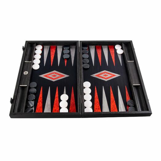 Handmade black oak backgammon with silver stripes L