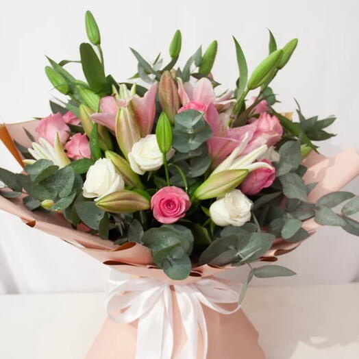 Mother s Day Blooming Buds Lilies and Roses Bouquet