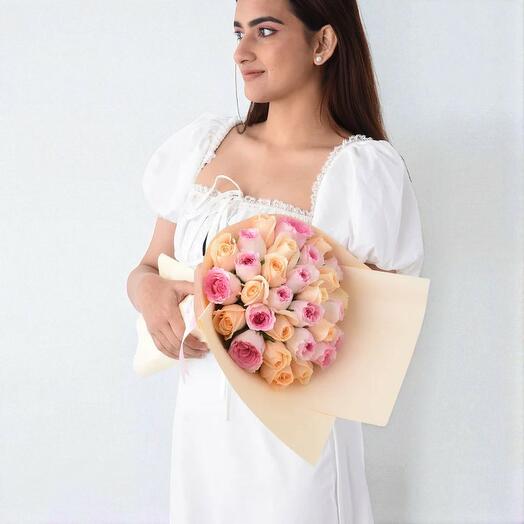 Peach   Pink Delight Rose Bouquet – Elegant Romantic Rose Arrangement for Her