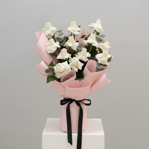 Habibi- 11 white Roses Bouquet