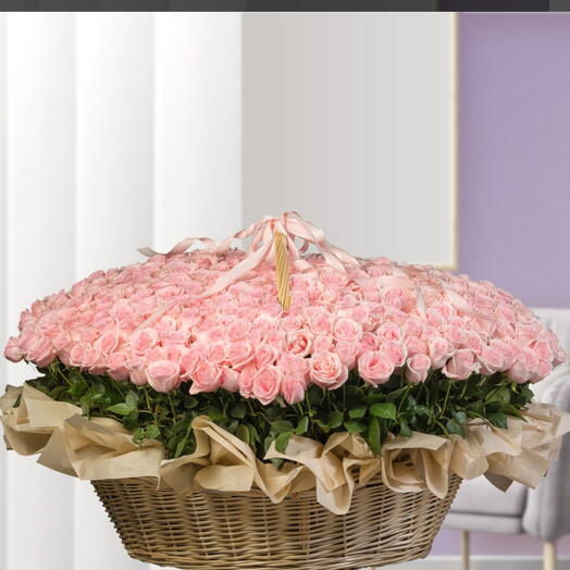 Валентайн Роскошная 501 Светло-розовая Корзина Роз