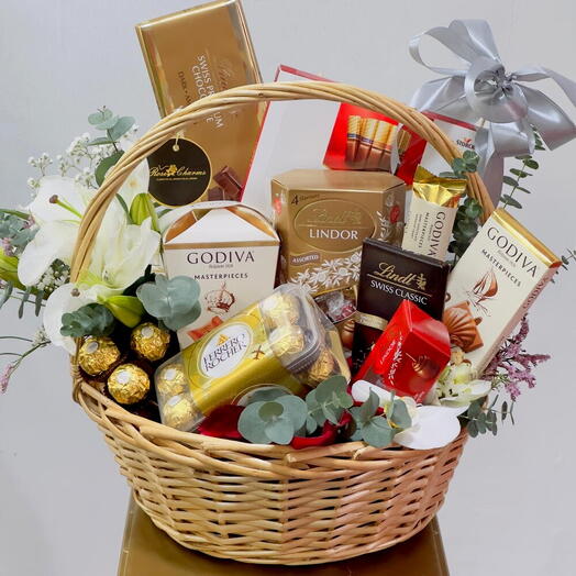 Exquisite Chocolate   Lily Basket | Ferrero, Godiva, Lindt   Mercy Selection