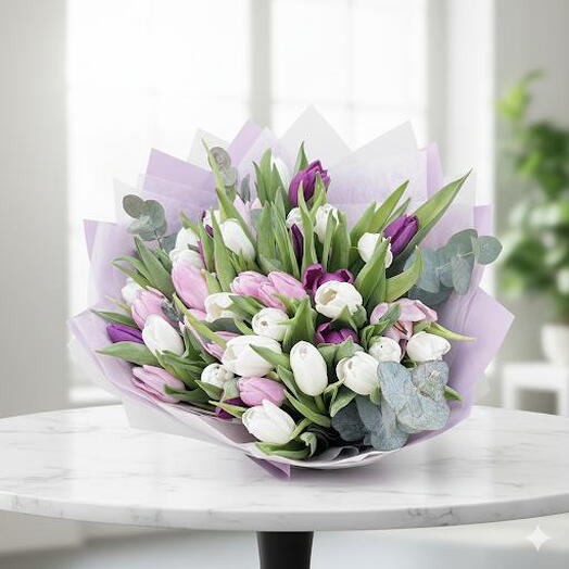 Букет из 39 смешанных тюльпанов