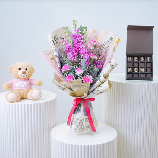 Румяно-розовое трио букетов