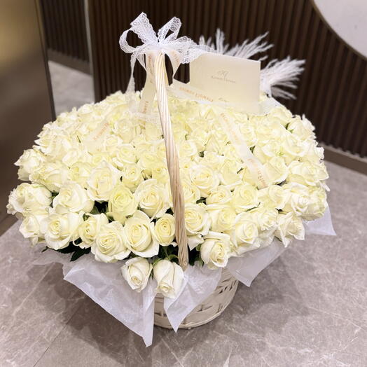 White Royal Basket| white roses| same day delivery