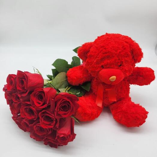 Bouquet de 36 roses rouges   ours en peluche