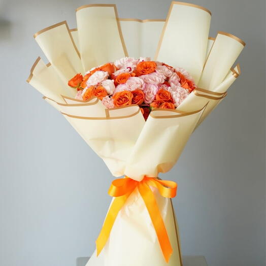 Joy - Orange and Pink Rose Bouquet