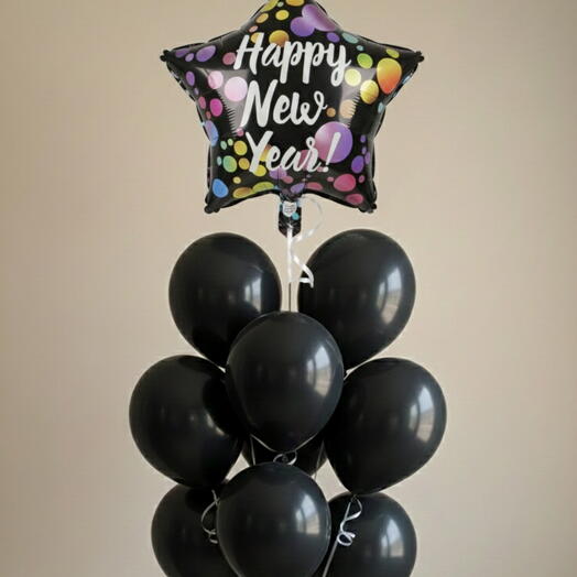 Happy New Year Helium Balloons - Black Set