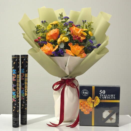 Набор для празднования Дивали – Цветы, 50 чайных свечей   Хлопушки | Доставка в тот же день в Дубай