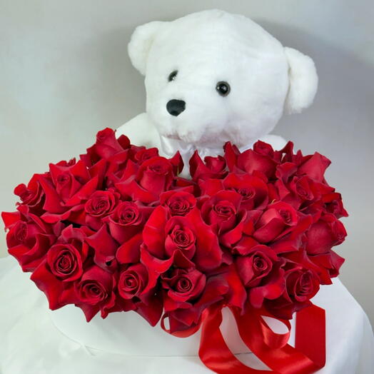 Cuddly Bear_ Сюрприз ко Дню святого Валентина: роза с плюшевым медвежонком в коробке