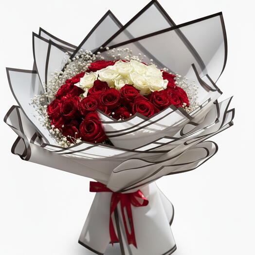 Букет красных и белых роз «Бесконечная любовь»