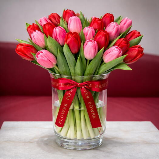 Red and Pink Tulip Vase