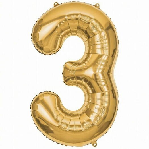 Золотой фольгированный шар-цифра три (наполнен гелием)