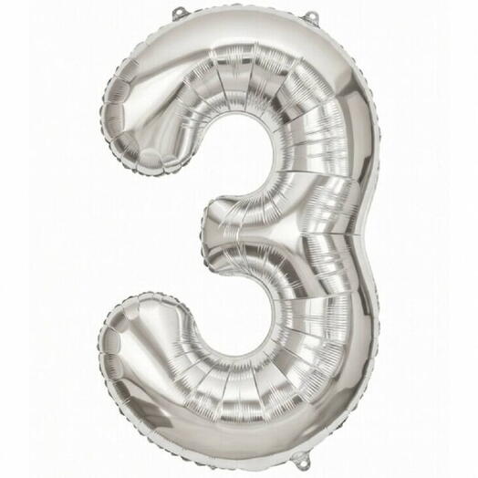Серебряный фольгированный шар-цифра три (наполнен гелием)