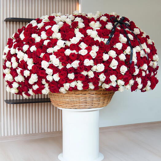 RED AND WHITE ROSES FLOWER DOMINANCE BASKET