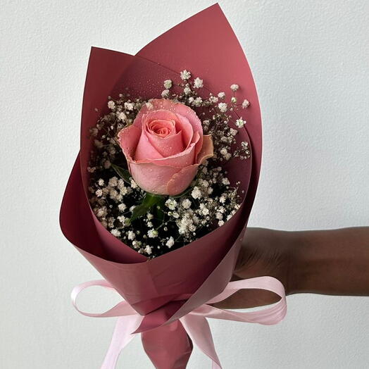 Cute Single Pink Rose Bouquet
