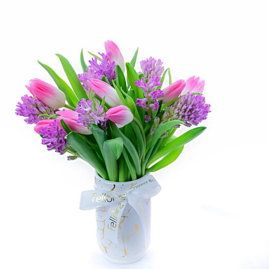Hyacinthus Tulips Delight Vase ( Purple - Pink Compo)-1672