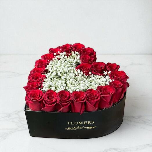 Red Roses in a Heart-Shaped Box