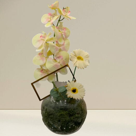 Композиция из орхидеи и ромашек