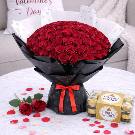 101 роза Endless Love с шоколадом