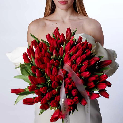 Red Love: Small Bouquet of 50 Red Tulips