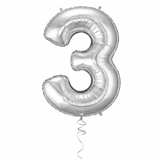 Silver Number Three Helium Balloon 40 Inches
