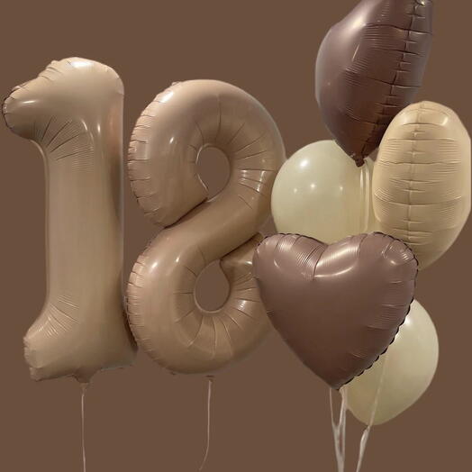 HEARTS AND NUMBERS HELIUM BALLOONS COFFEE COLOUR