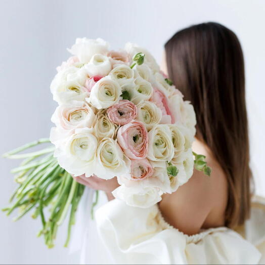 Candy: Bouquet of 50 White and Light-Rose Ranunculus Buds