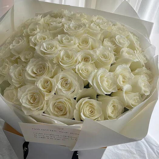 50 Premium White Roses Bouquet