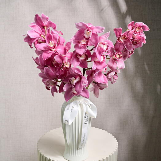 3 Pink Cymbidium Orchid in Ceramic Vase 6613