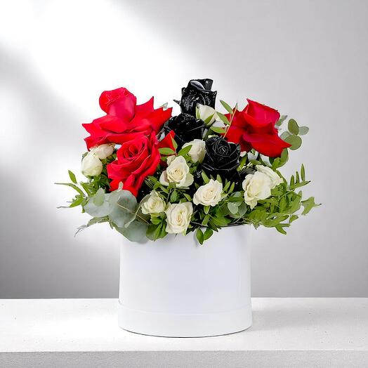 Luxury Black and Red Rose Box Arrangement