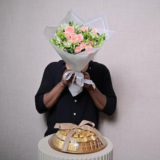 Ethereal Elegance Bouquet and Luxurious Chocolate Gift Platter Combo  6849