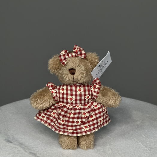 Peach Plaid Daisy Bear