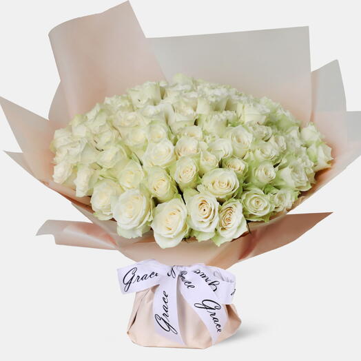 100 White Roses Bouquet