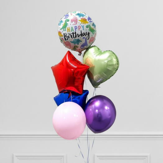 Набор фольгированных шаров «Разноцветные динозавры» для дня рождения (6 шт.)