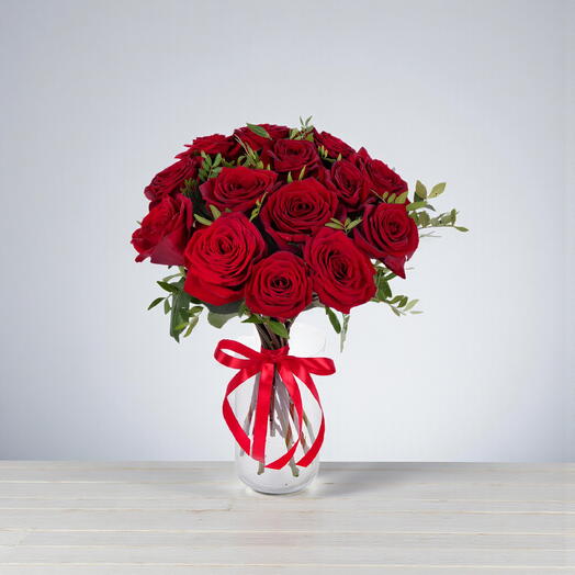 21 Red Roses Vase