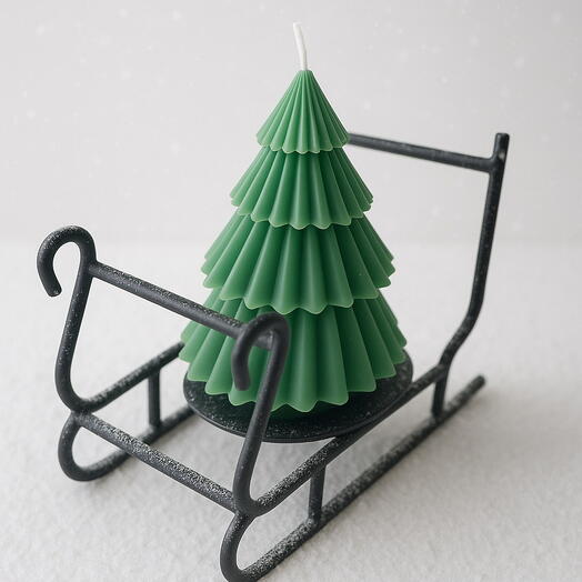 Santa Sleigh and Christmas Tree Candle - Candle Holder Gift Set