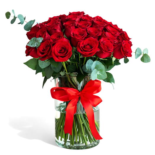 Rojo Imperial – 51 Rosas en Jarrón