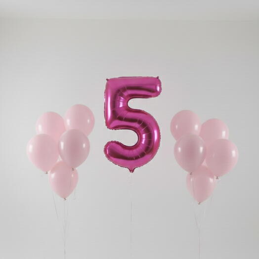 Happy Birthday Pink Number Five Balloon Set – 40 Inch