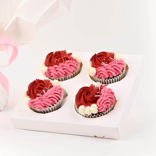 Boîte cadeau de 4 cupcakes tourbillon romantiques