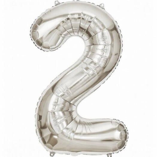 Серебряный фольгированный шар «2» (заполнен гелием)